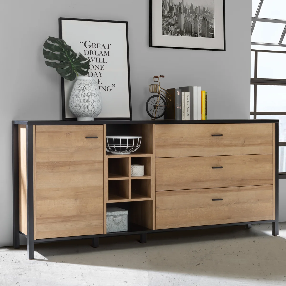 High Rock (Large) Sideboard in Matt Black/Riviera Oak - Black & Riviera Oak – image 2