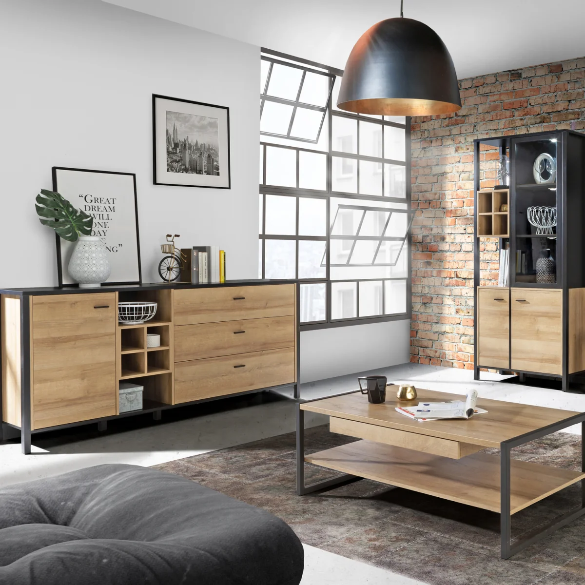 High Rock (Large) Sideboard in Matt Black/Riviera Oak - Black & Riviera Oak – image 3