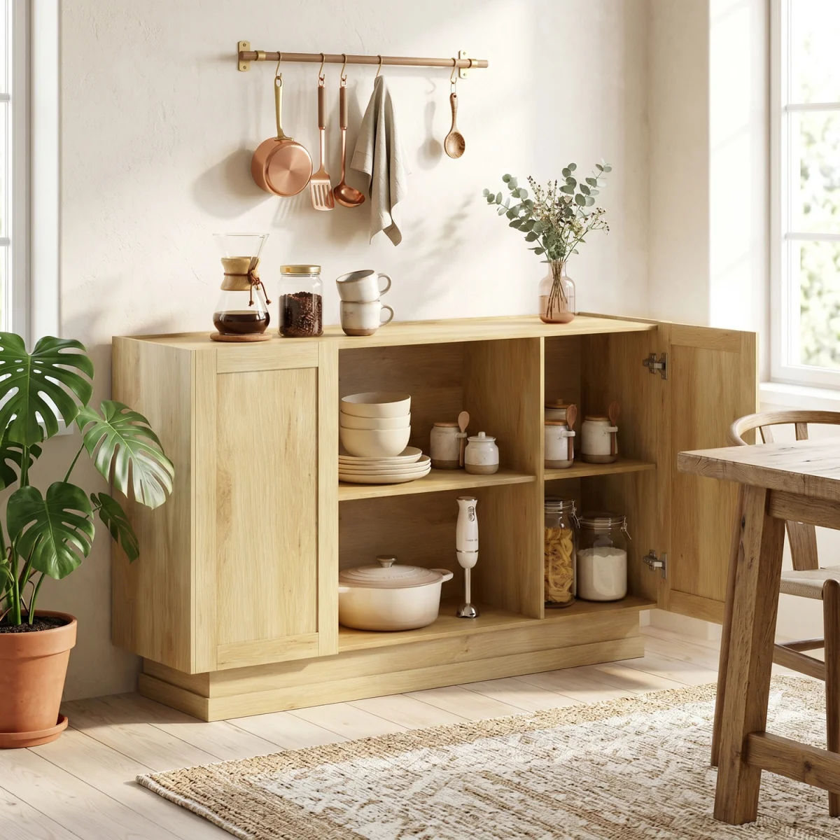HOMCOM Sideboard Buffet Cabinet, Modern Farmhouse Storage Cabinet - Natural wood finish – image 4