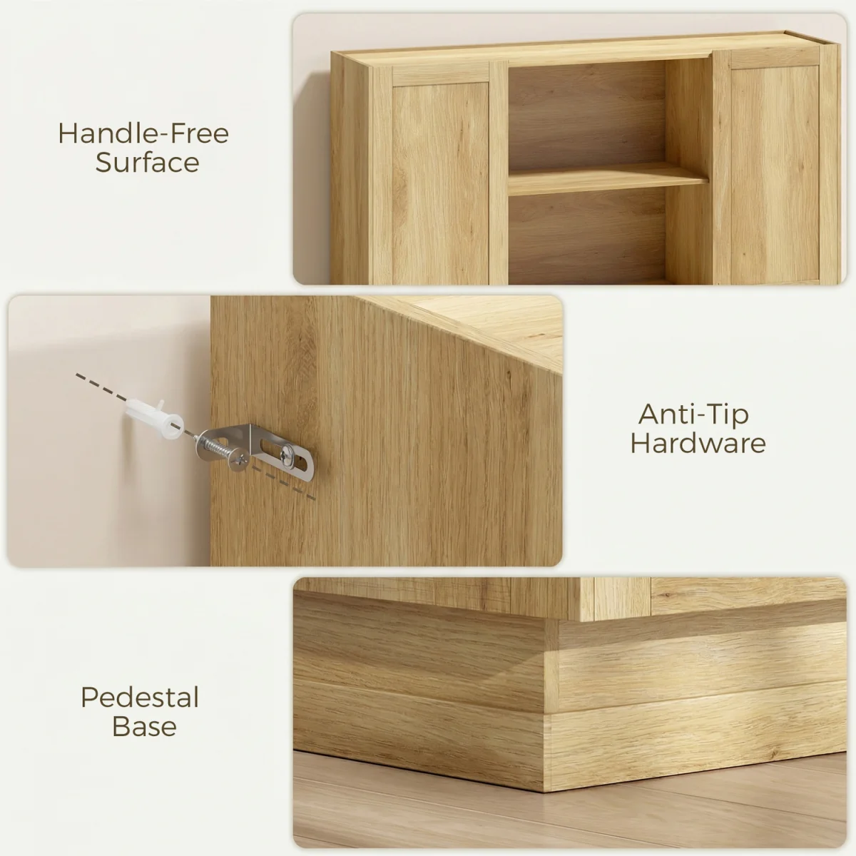 HOMCOM Sideboard Buffet Cabinet, Modern Farmhouse Storage Cabinet - Natural wood finish – image 5