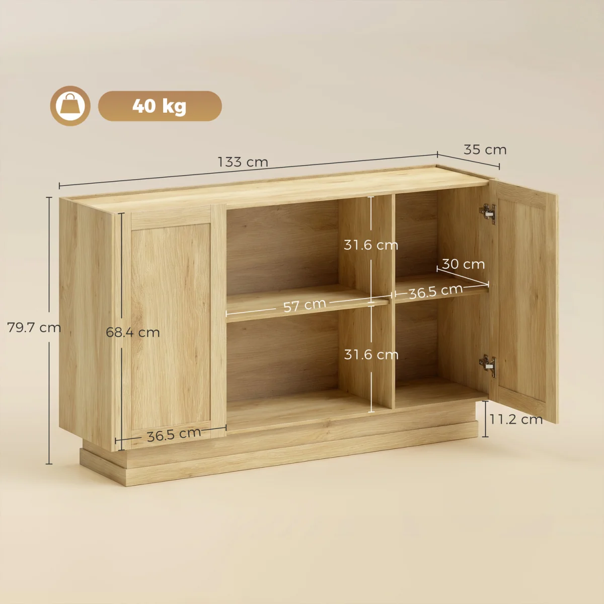 HOMCOM Sideboard Buffet Cabinet, Modern Farmhouse Storage Cabinet - Natural wood finish – image 8