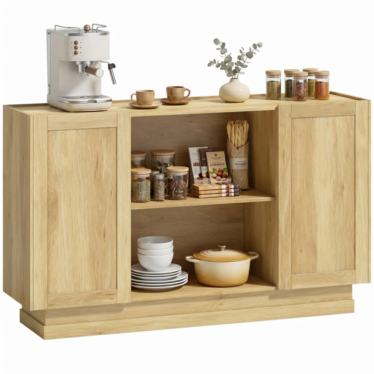 HOMCOM Sideboard Buffet Cabinet, Modern Farmhouse Storage Cabinet - Natural wood finish – image 9