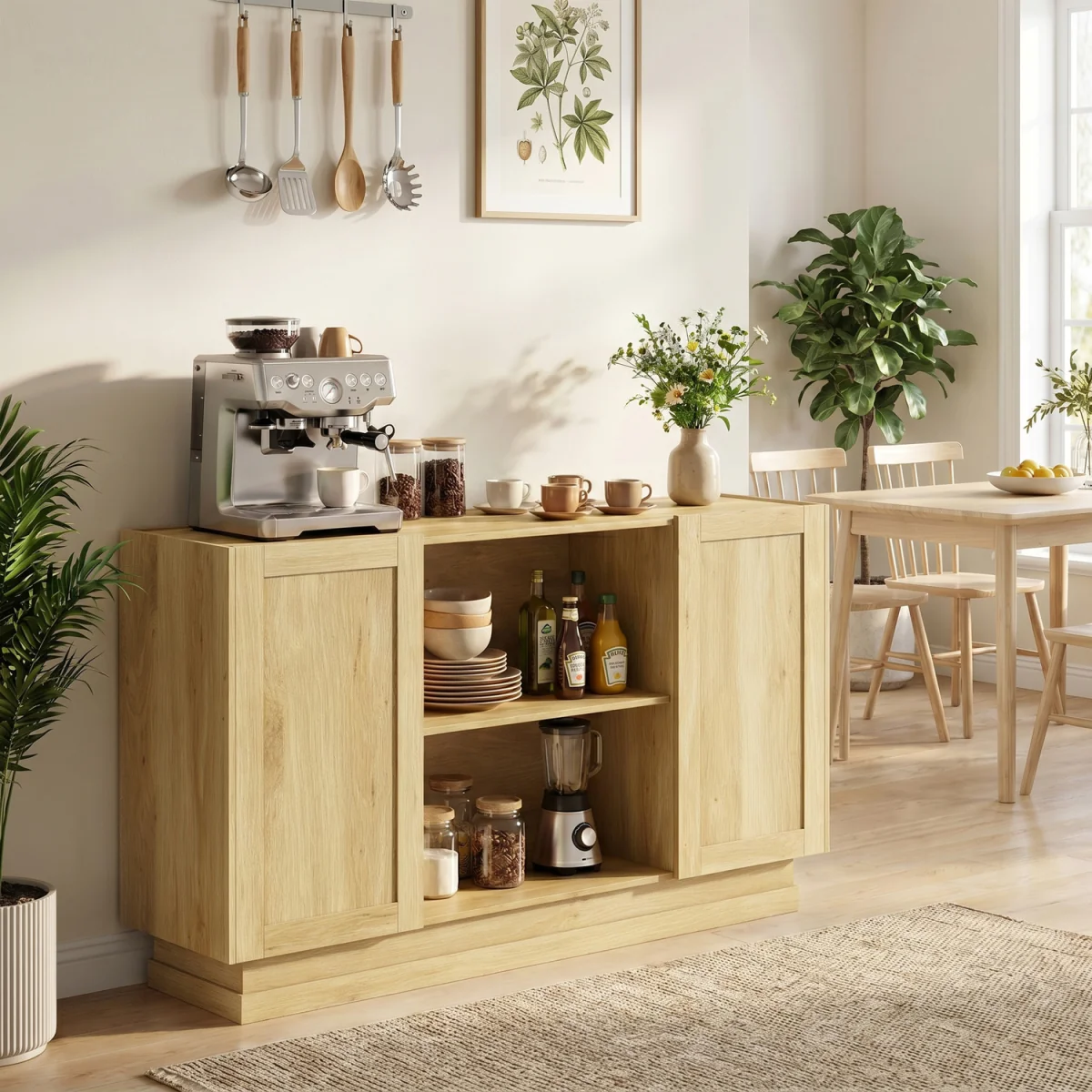 HOMCOM Sideboard Buffet Cabinet, Modern Farmhouse Storage Cabinet - Natural wood finish – image 1