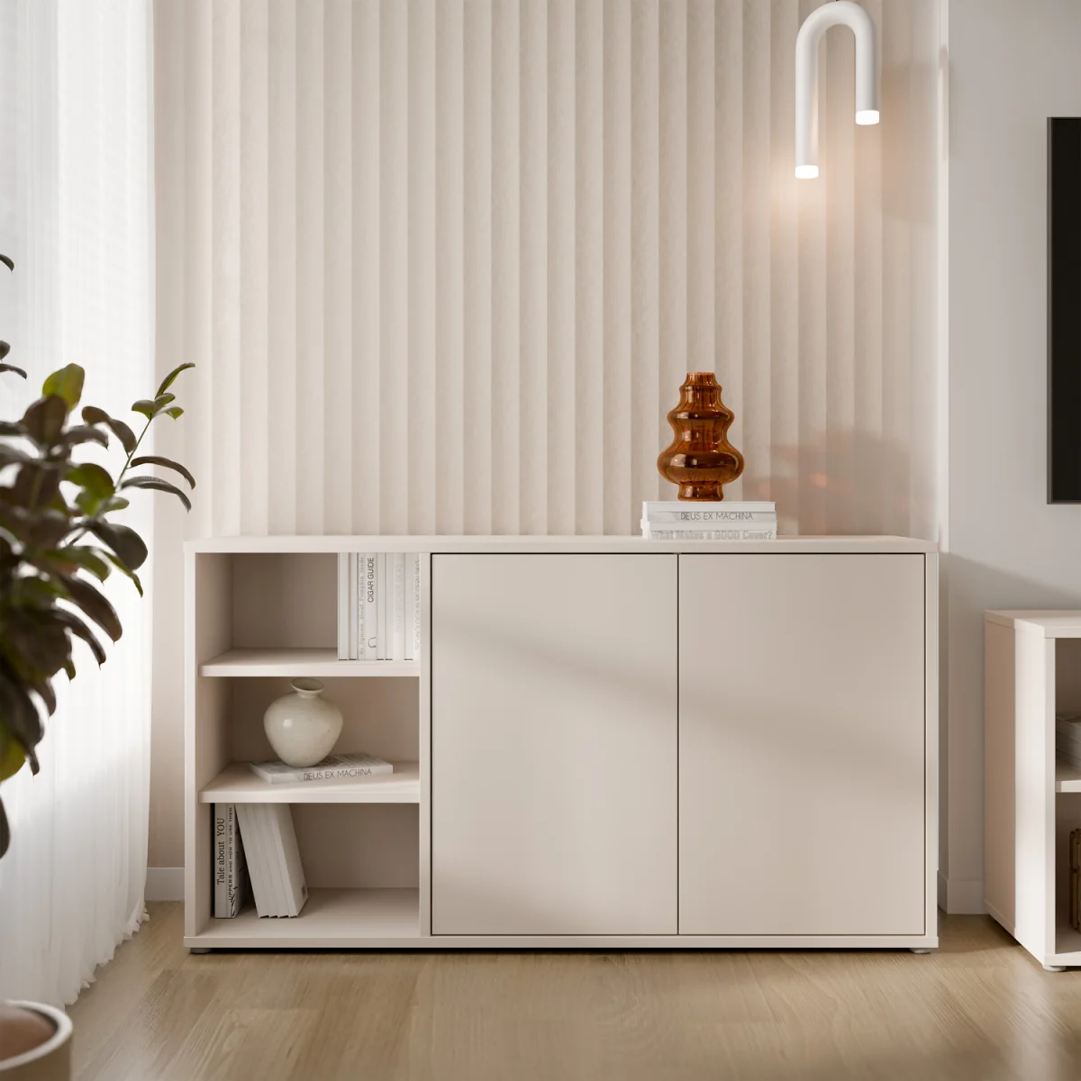 Alice Springs Sideboard with Open Shelving & Push-Open Doors in Sand - Sand – image 2
