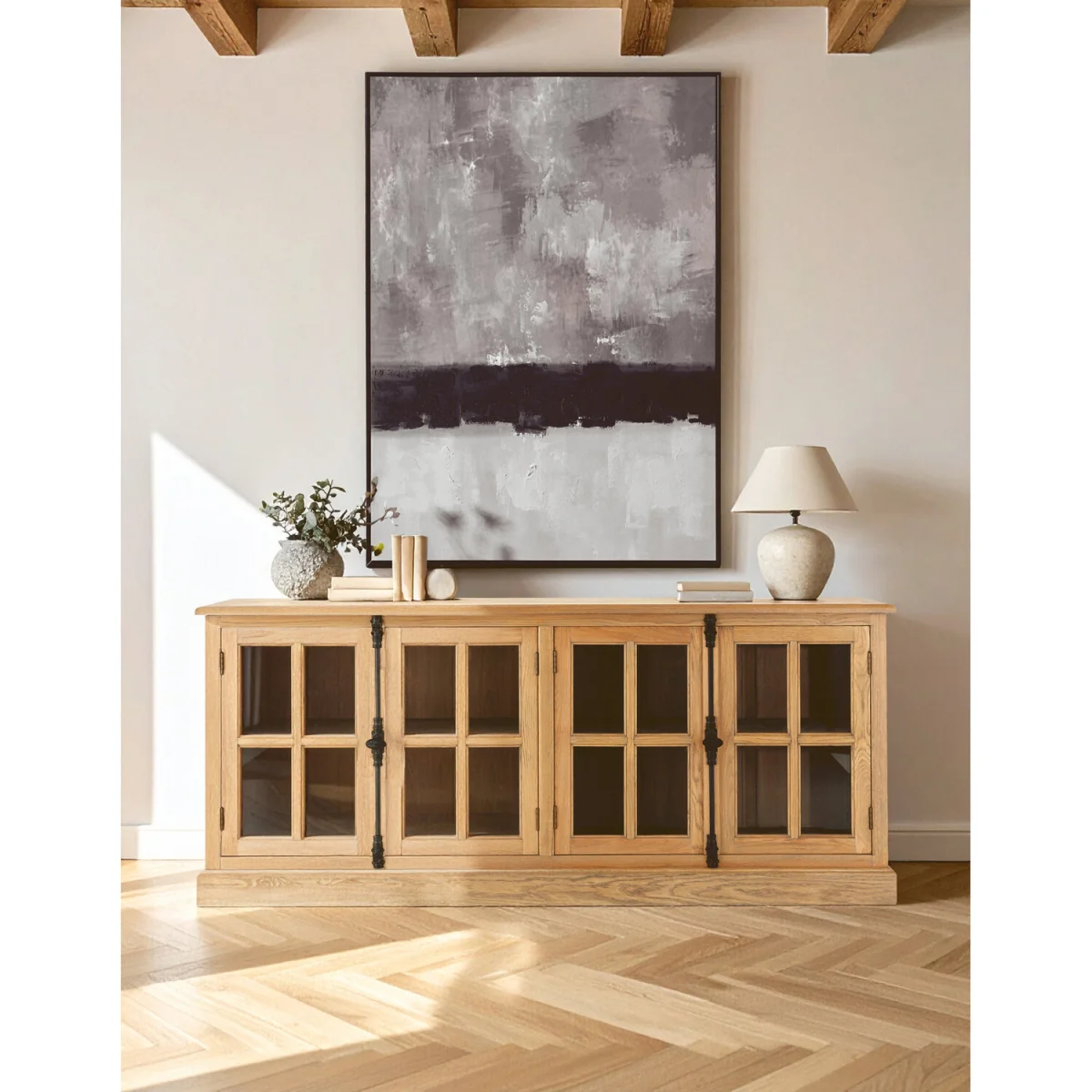 Lyon Oak Wood Sideboard with Washed Grey Finish – image 3