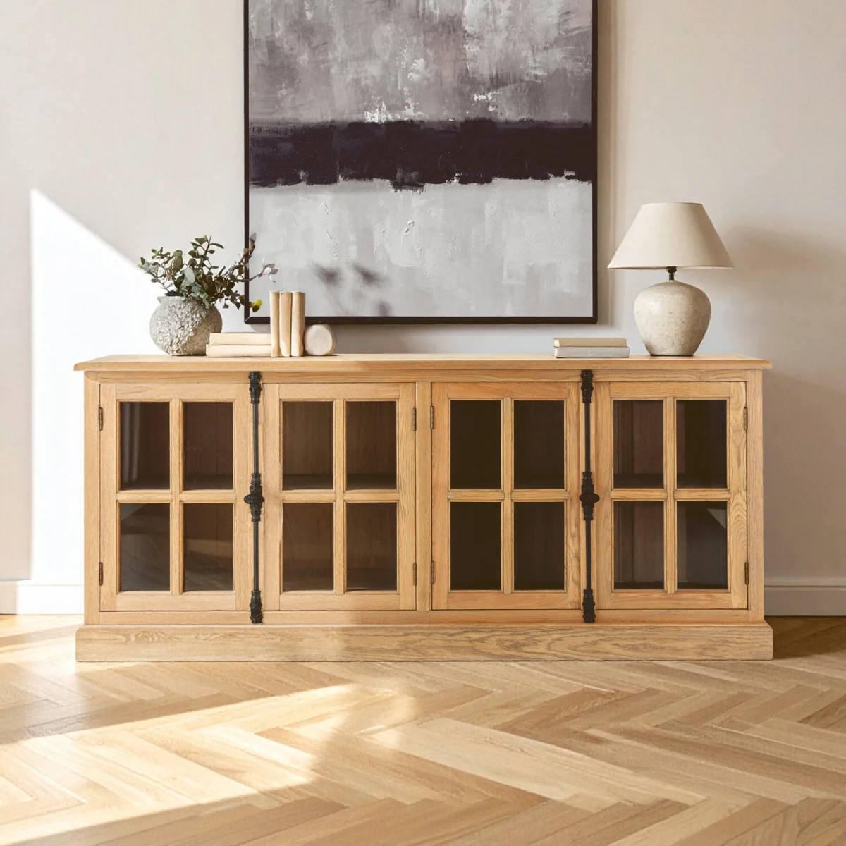 Lyon Oak Wood Sideboard with Washed Grey Finish – image 1
