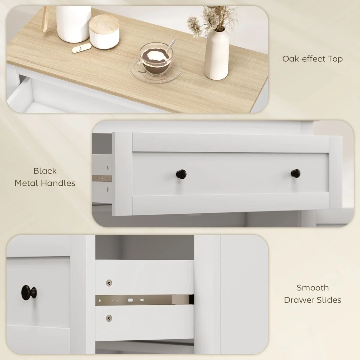 Venisa Sideboard - White and Oak, Double Door with Drawer – image 2