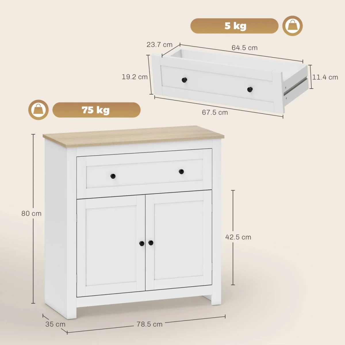 Venisa Sideboard - White and Oak, Double Door with Drawer – image 4