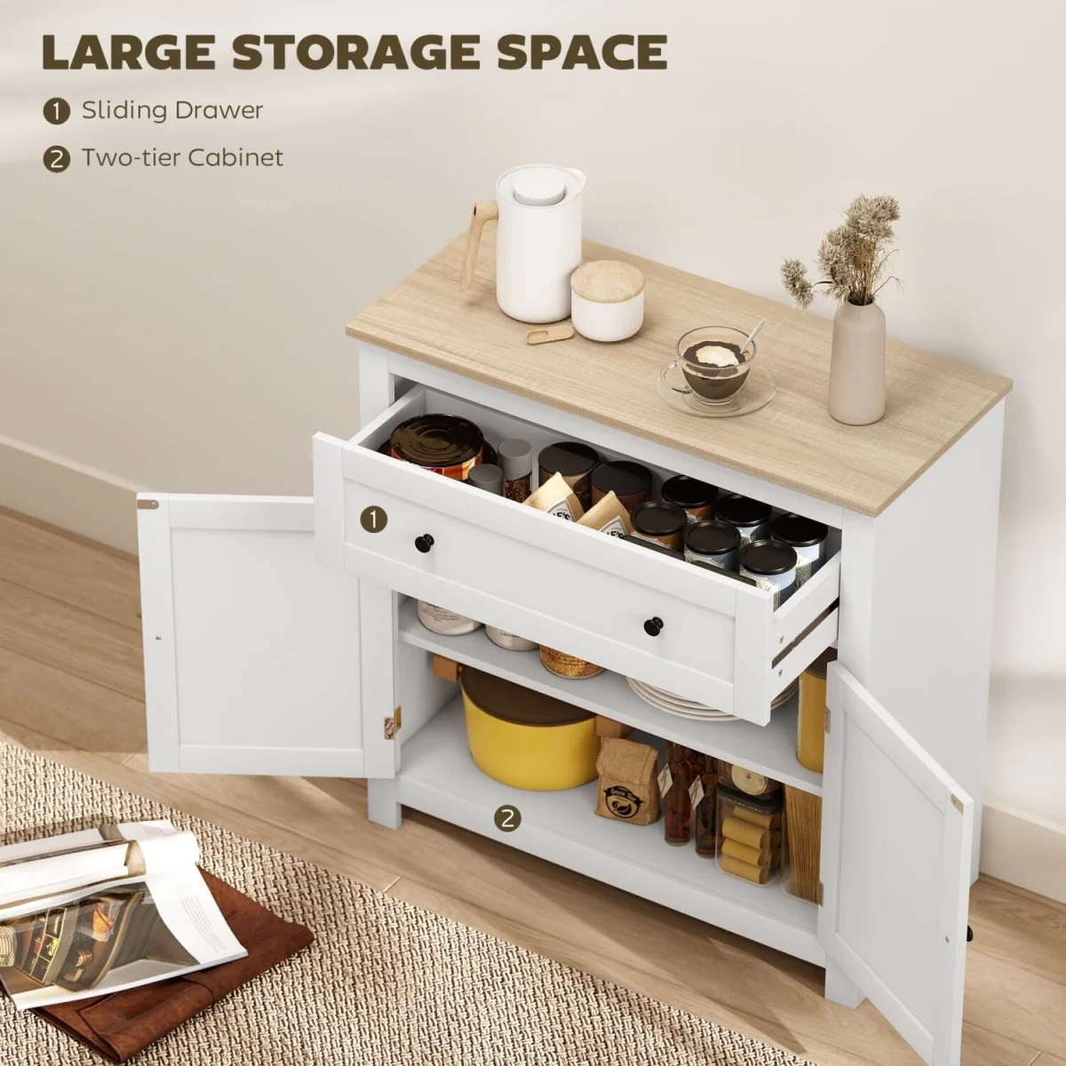 Venisa Sideboard - White and Oak, Double Door with Drawer – image 5