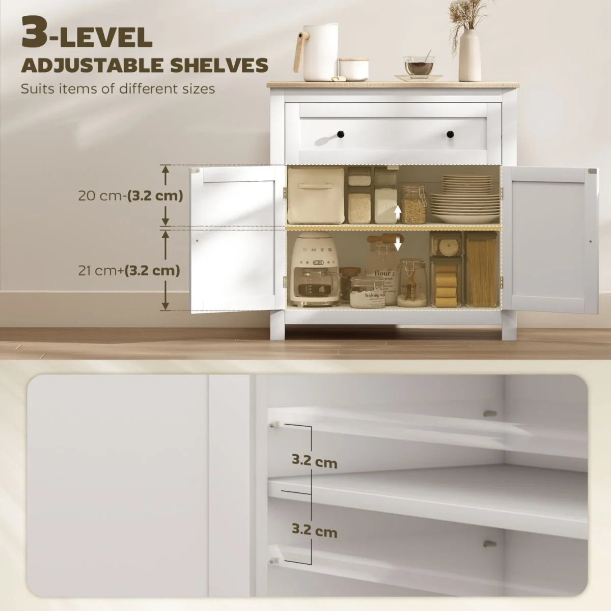Venisa Sideboard - White and Oak, Double Door with Drawer – image 6