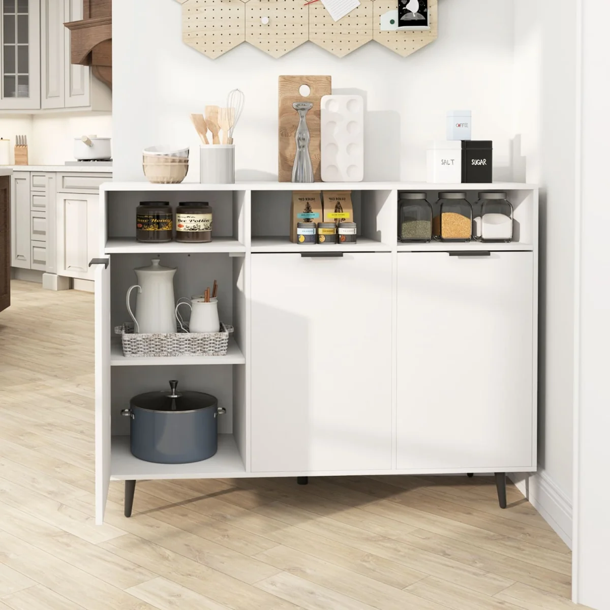Multi-Shelf Kitchen Sideboard - White – image 3