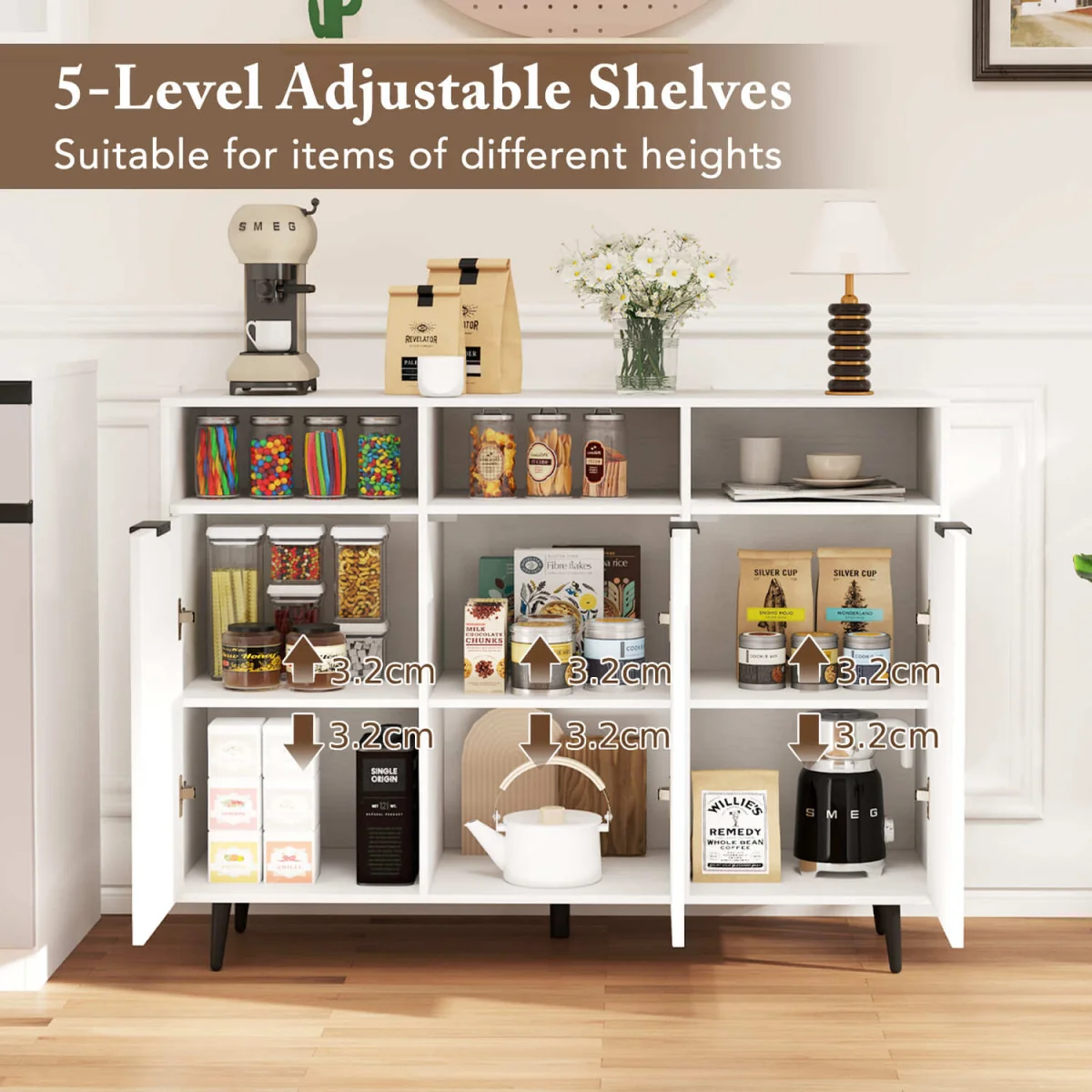 Multi-Shelf Kitchen Sideboard - White – image 7