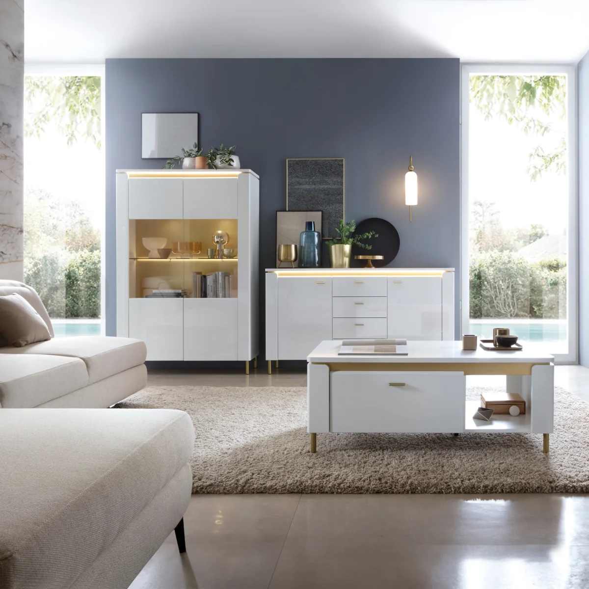 Lazio Sideboard 2 Door 4 Drawer in Alpine White/White Gloss - Alpine White & White – image 4