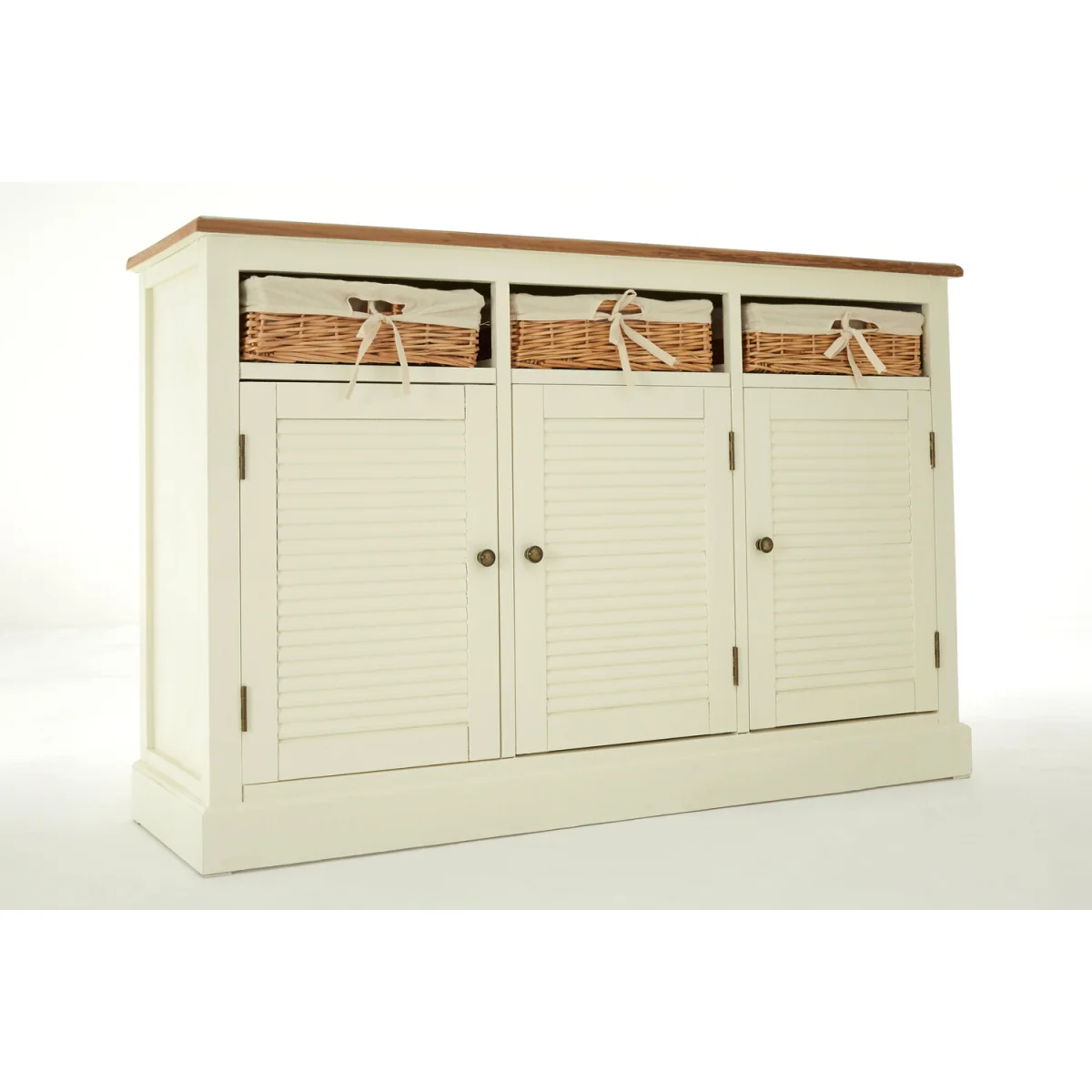 Dorset Cream 3 Door Sideboard with Rattan Baskets - Cream – image 2