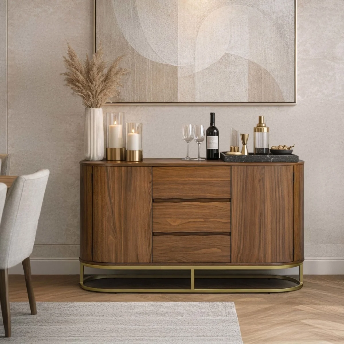 Walnut Veneer Sideboard with Live Edge Fronts - Natural – image 4