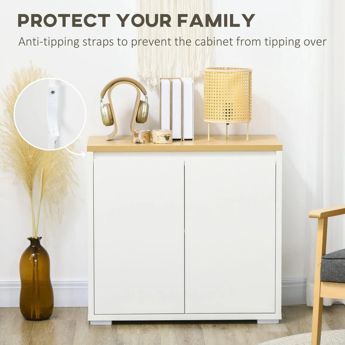 Nofi Fael Sideboard White and Natural - Double Doors – image 8