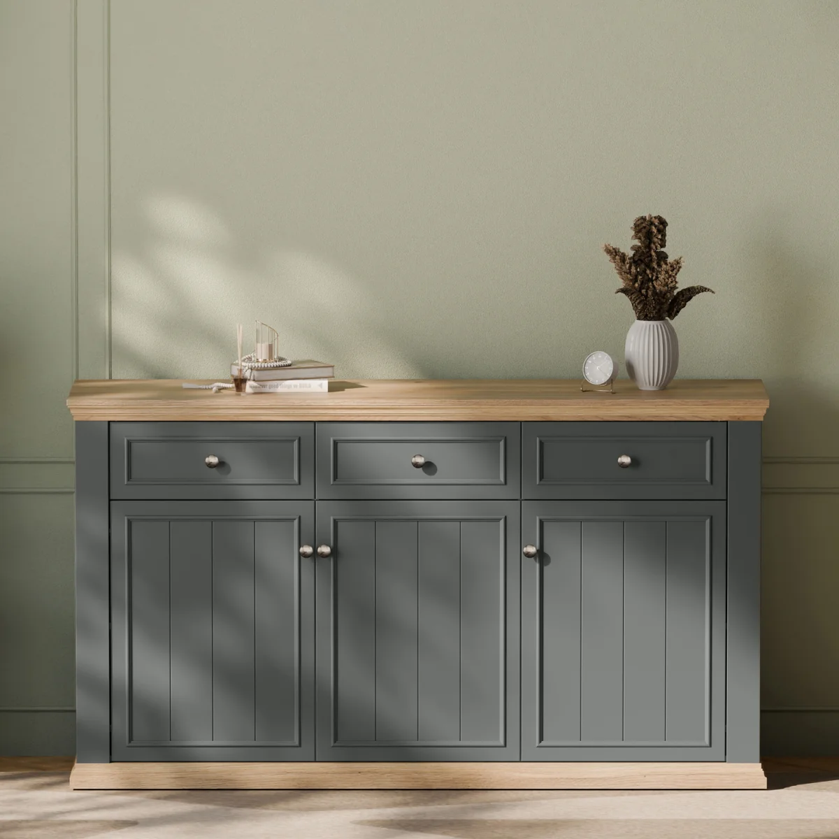 Pontypool 3 Drawer & 3 Door Sideboard - White and Riva Oak – image 12