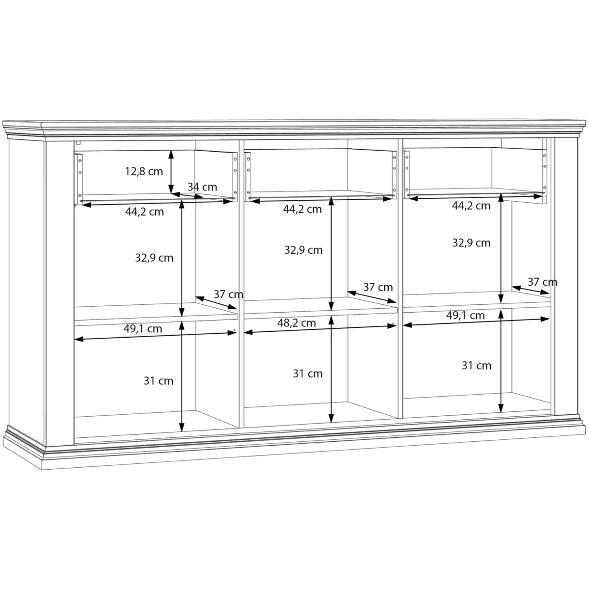 Pontypool 3 Drawer & 3 Door Sideboard - White and Riva Oak – image 14