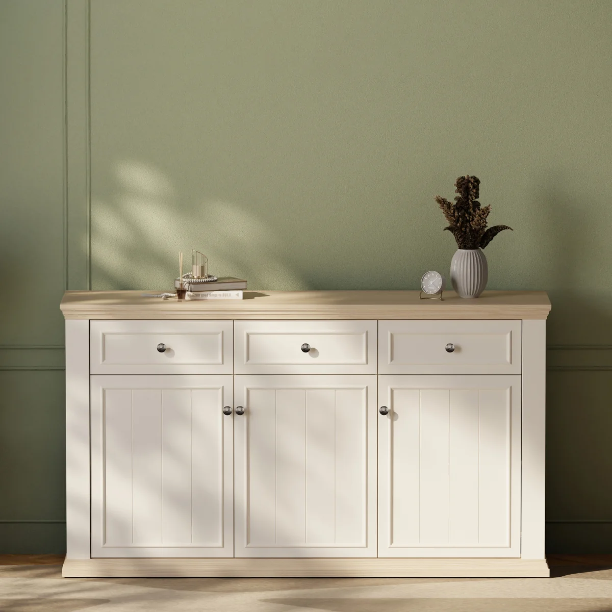 Pontypool 3 Drawer & 3 Door Sideboard - White and Riva Oak – image 5