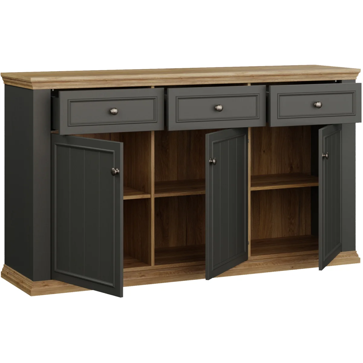 Pontypool 3 Drawer & 3 Door Sideboard - White and Riva Oak – image 10