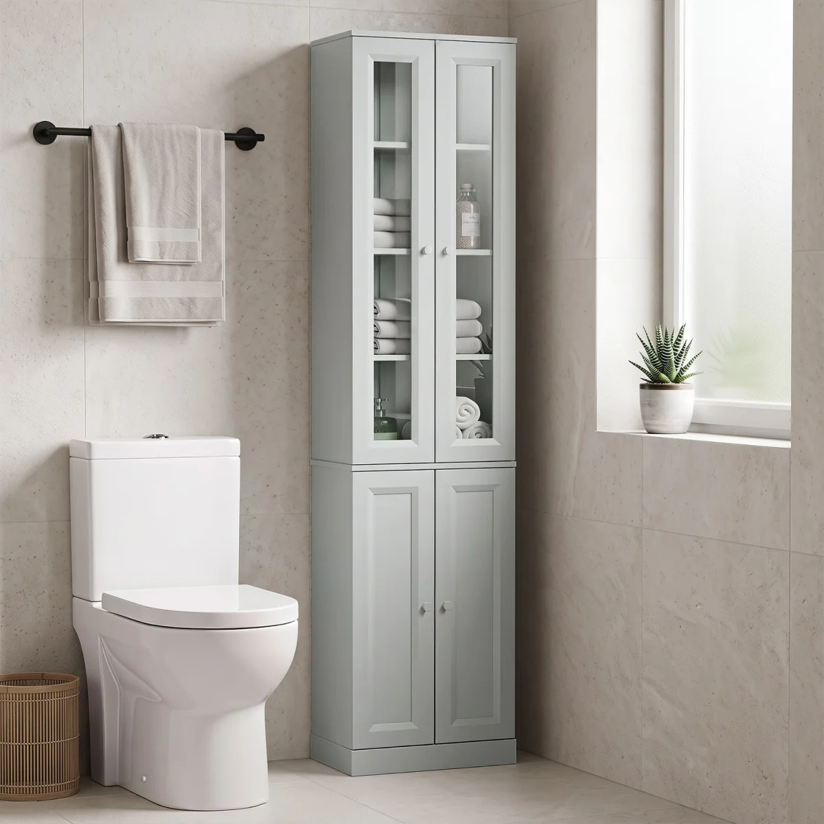 HOMCOM Tall Bathroom Storage Cabinet, 6-Tier Bathroom Cabinet - Dusty Blue – image 2