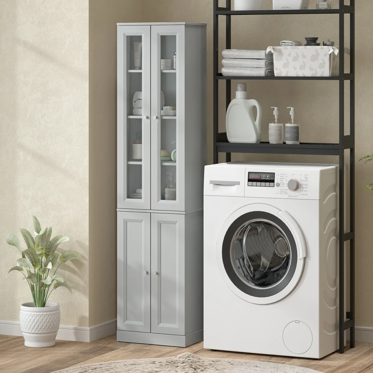 HOMCOM Tall Bathroom Storage Cabinet, 6-Tier Bathroom Cabinet - Dusty Blue – image 3