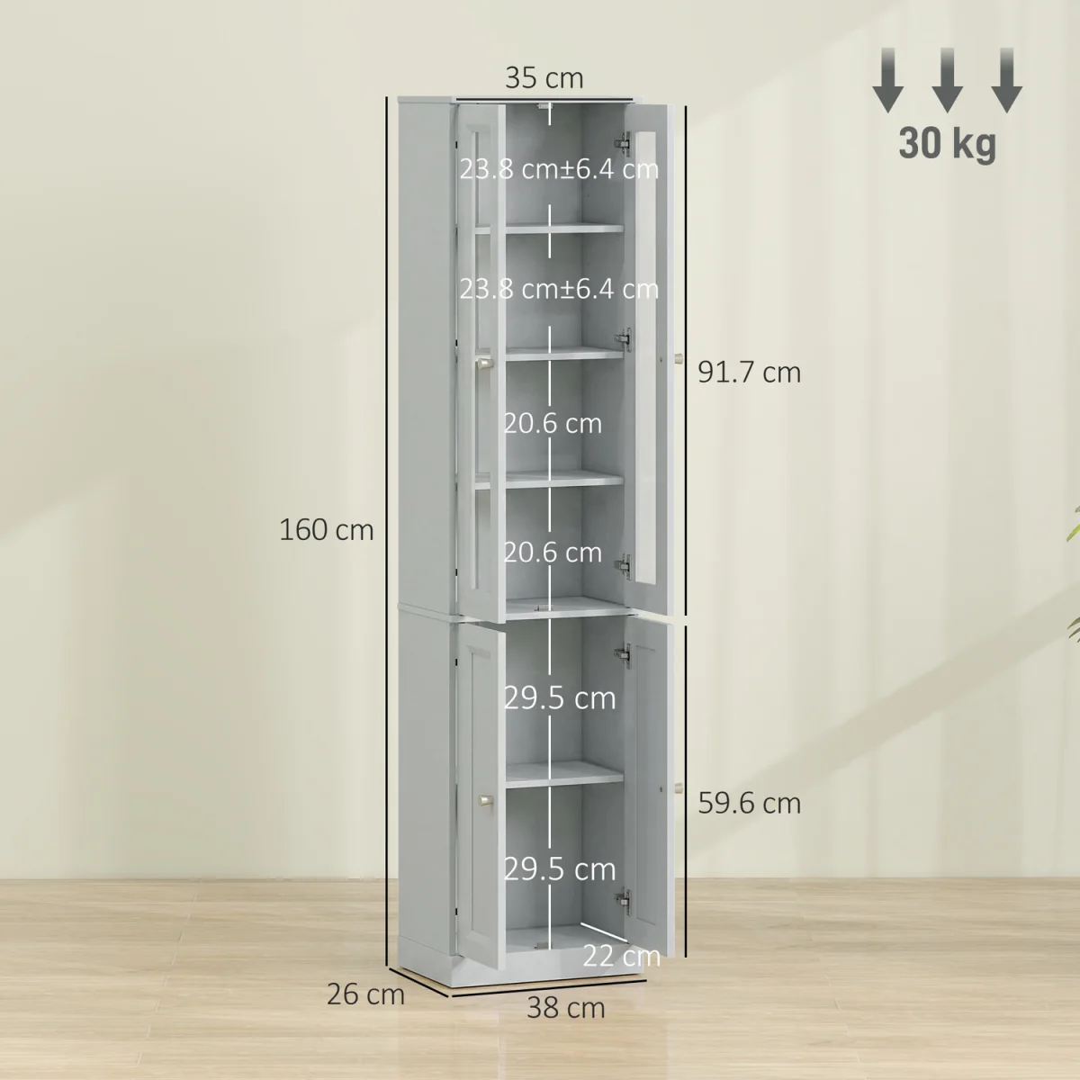 HOMCOM Tall Bathroom Storage Cabinet, 6-Tier Bathroom Cabinet - Dusty Blue – image 5