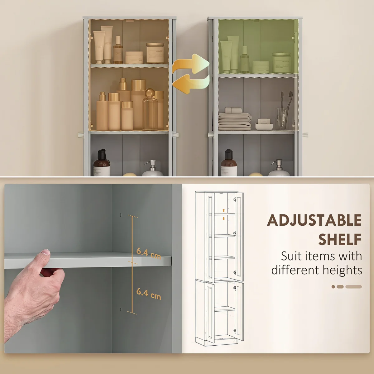 HOMCOM Tall Bathroom Storage Cabinet, 6-Tier Bathroom Cabinet - Dusty Blue – image 7