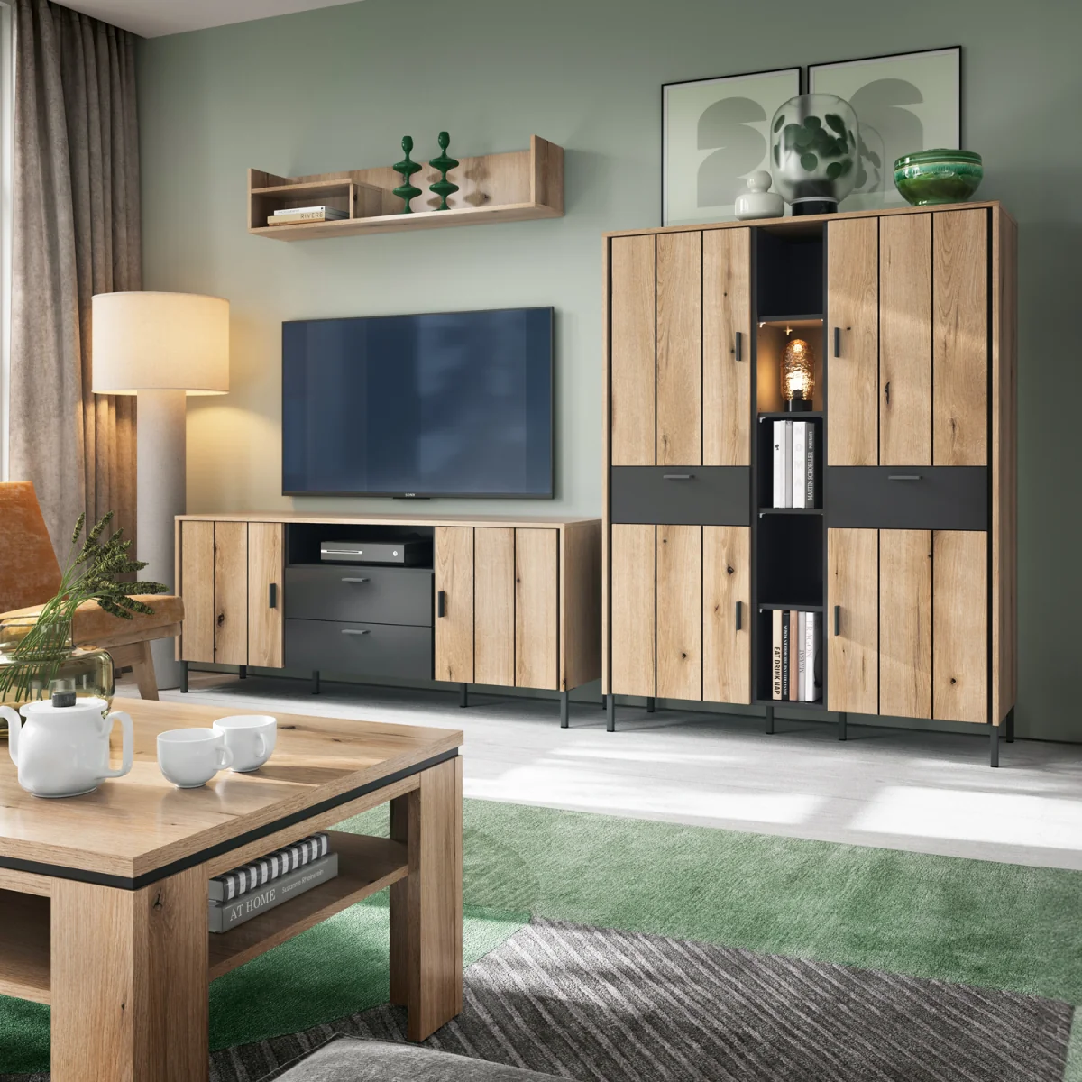 Arundel Sideboard 2 Door 1 Flap 2 Drawer in Oak/Grey - Oak – image 2