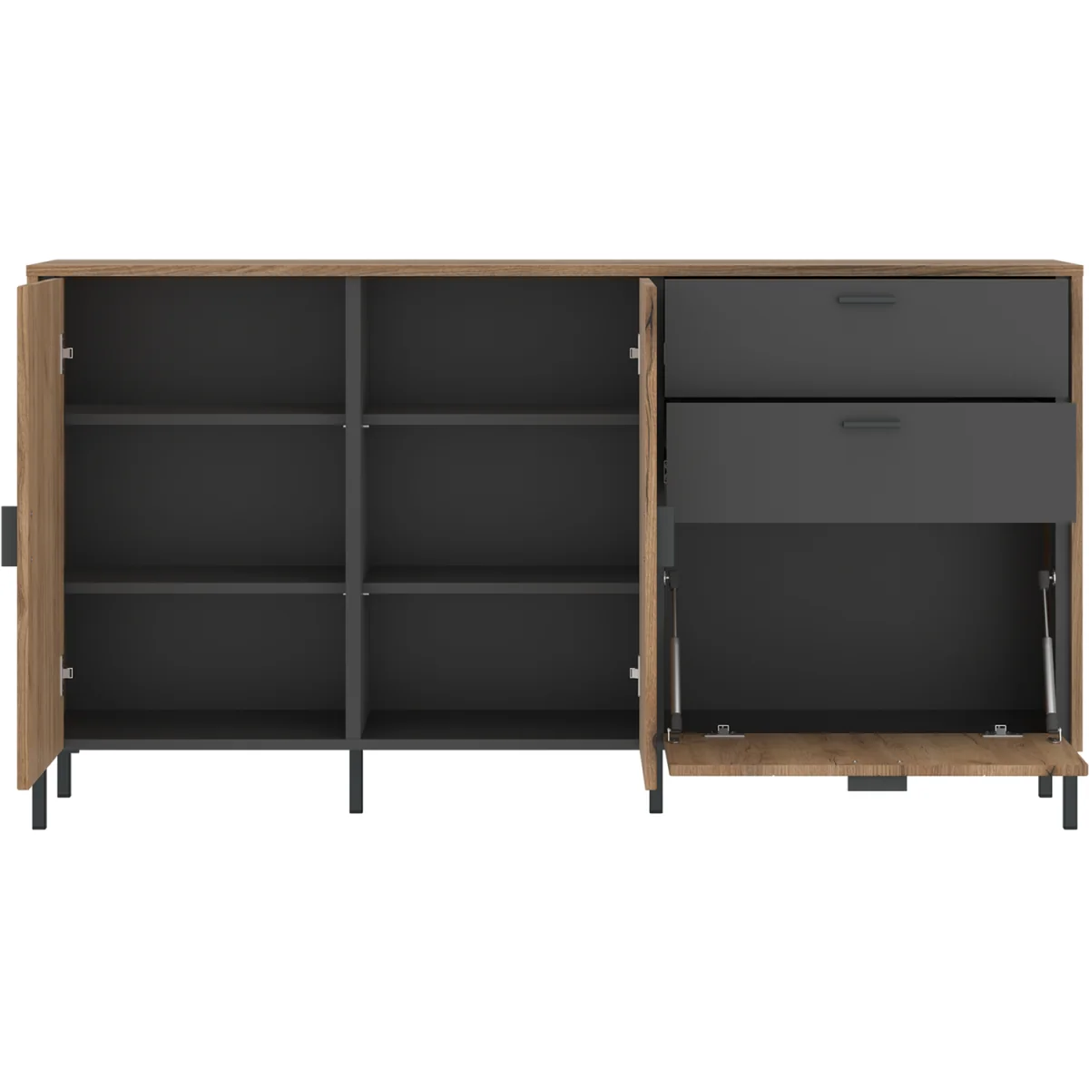 Arundel Sideboard 2 Door 1 Flap 2 Drawer in Oak/Grey - Oak – image 3