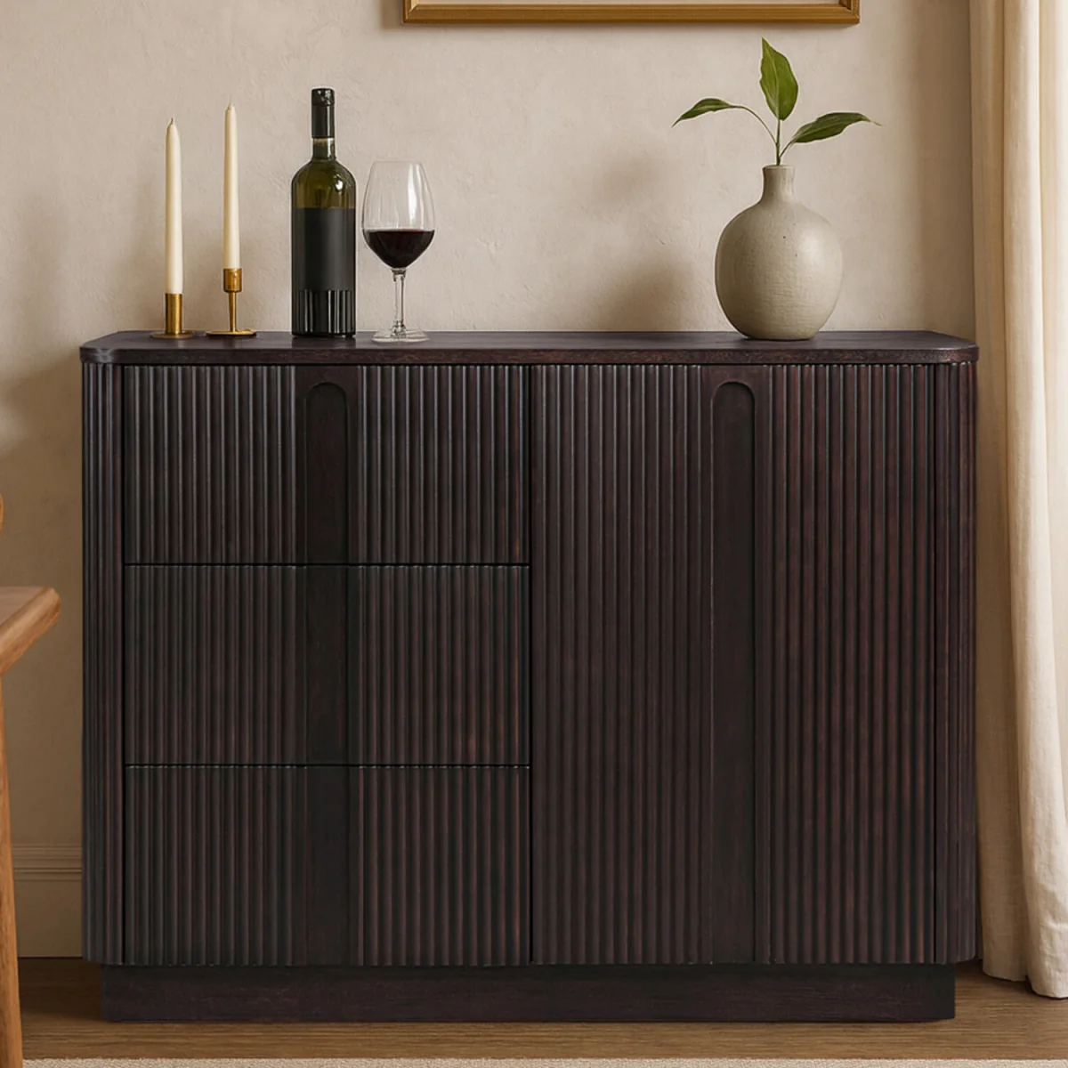Sideboard Cabinet with 3 Drawers and Door Storage - Black – image 4
