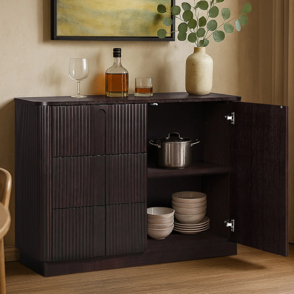 Sideboard Cabinet with 3 Drawers and Door Storage - Black – image 5