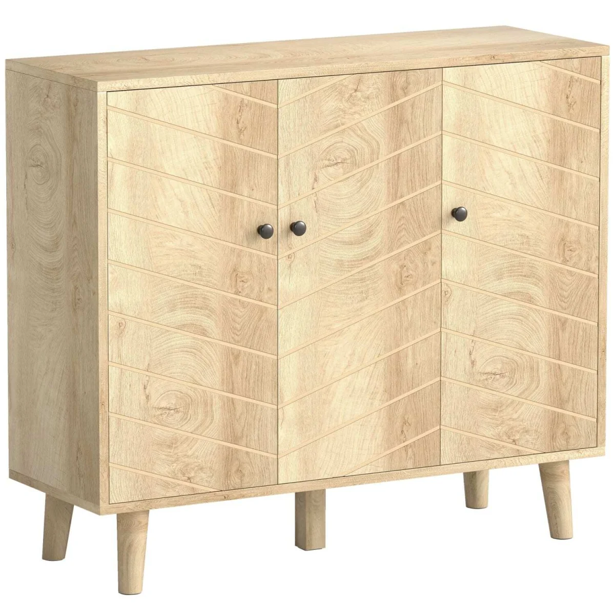 Lurodo Natural Wood-Effect Sideboard with Chevron Doors, 3-Door – image 2