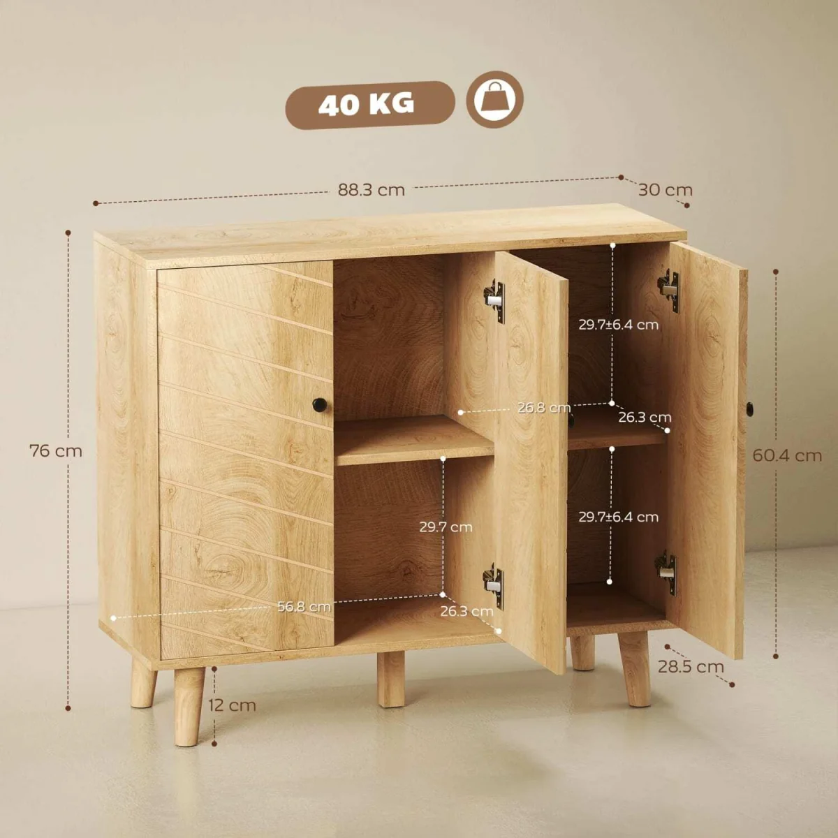 Lurodo Natural Wood-Effect Sideboard with Chevron Doors, 3-Door – image 5