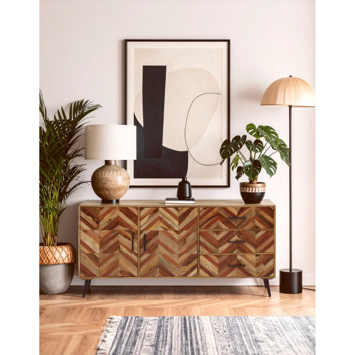 Boho Two Door and Three Drawer Mango Wood Sideboard - Brown – image 3