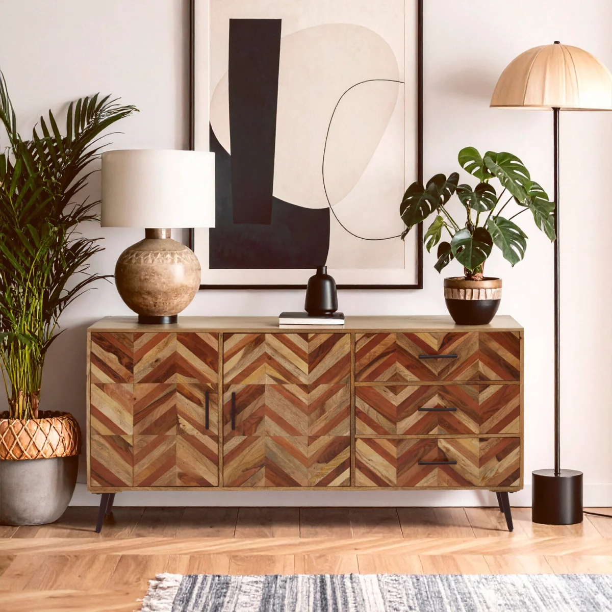 Boho Two Door and Three Drawer Mango Wood Sideboard - Brown – image 1