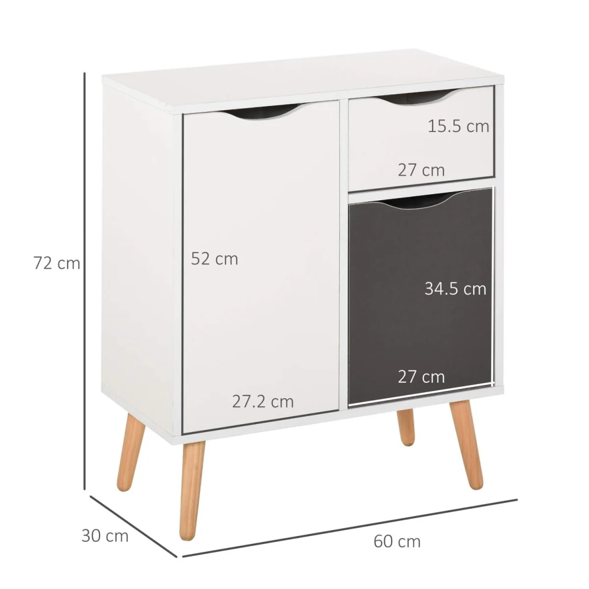 Suyopa Grey Sideboard 1 Drawer 2 Doors Solid Wood Legs – image 4