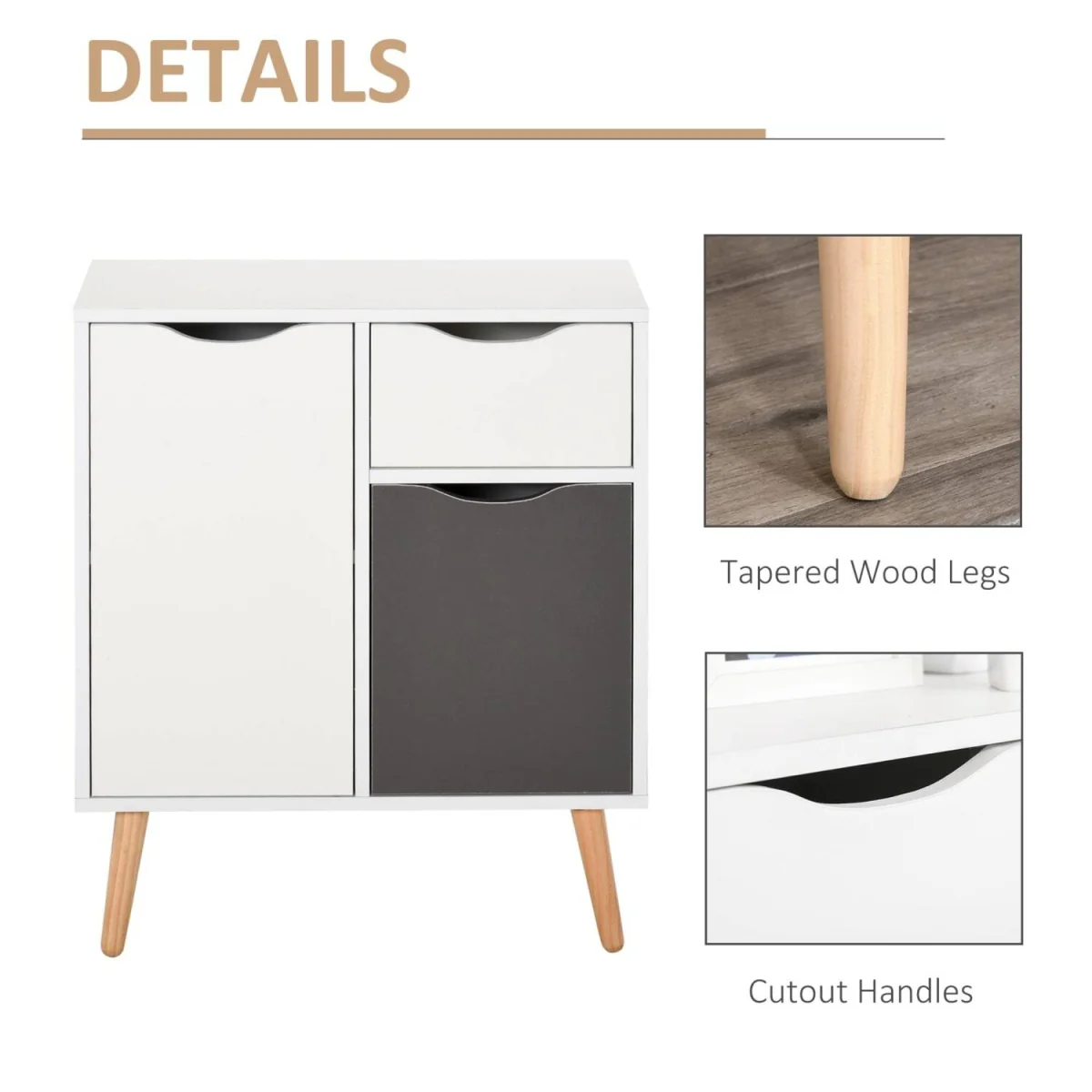 Suyopa Grey Sideboard 1 Drawer 2 Doors Solid Wood Legs – image 7