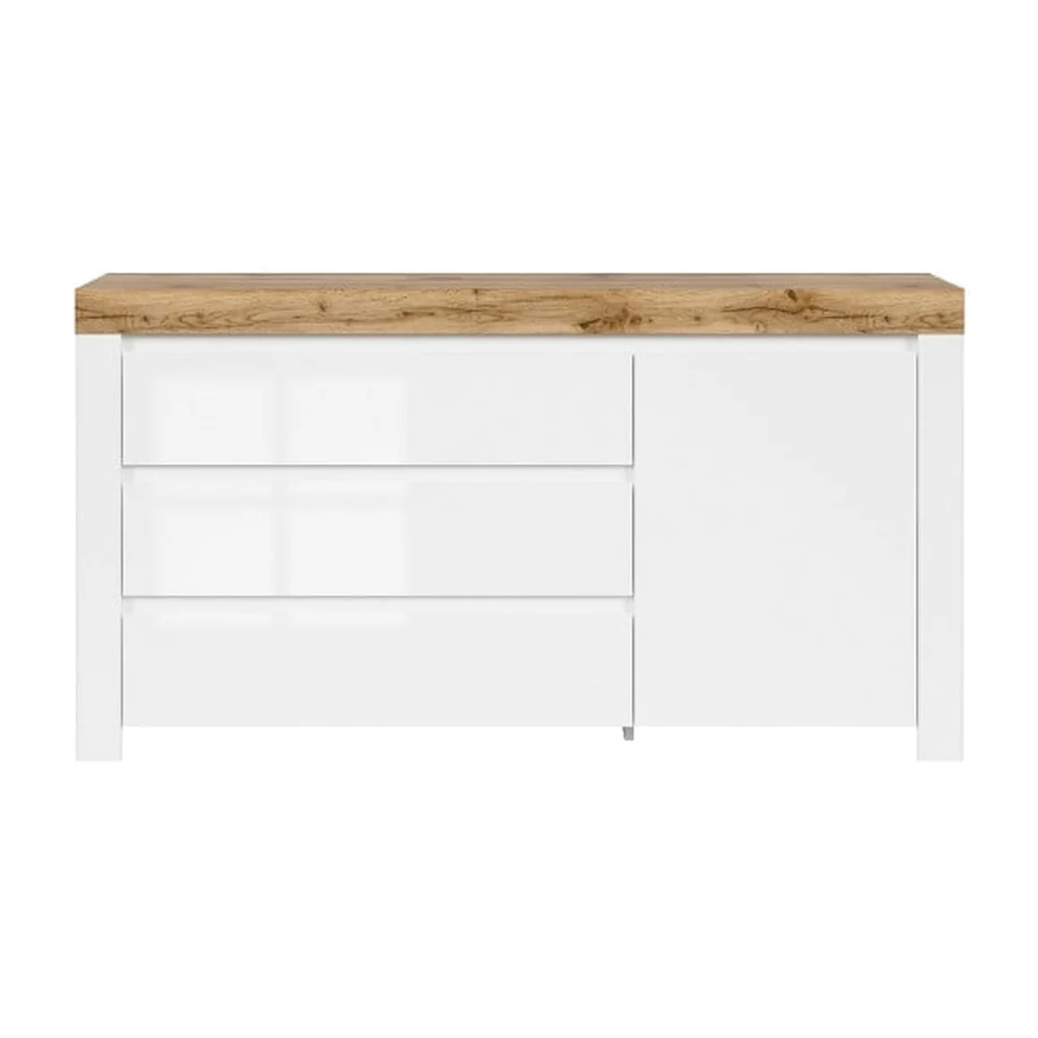 Holten Living Room Set with 2 LED-Illuminated Glass Display Cabinets and Sideboard - White Matt / White Gloss / Oak Effect Finish