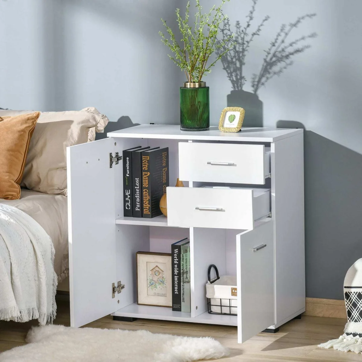 Lodino High Gloss White Sideboard - 2 Drawers, 2 Doors, Adjustable Shelves – image 4
