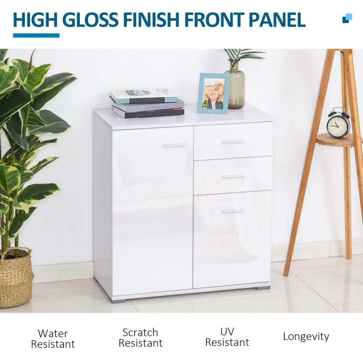 Lodino High Gloss White Sideboard - 2 Drawers, 2 Doors, Adjustable Shelves – image 5