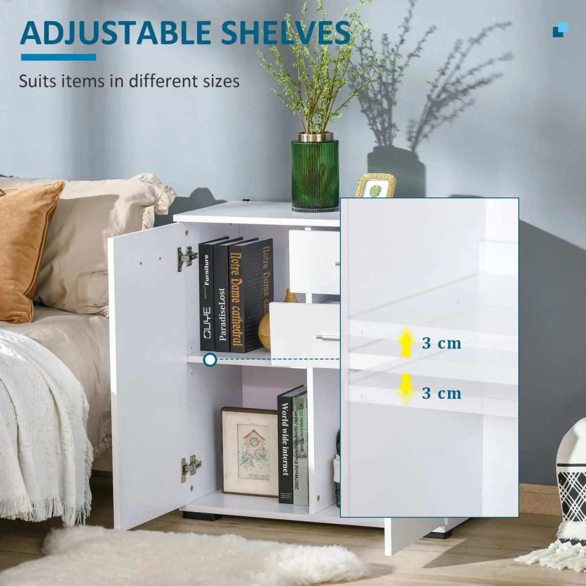 Lodino High Gloss White Sideboard - 2 Drawers, 2 Doors, Adjustable Shelves – image 6