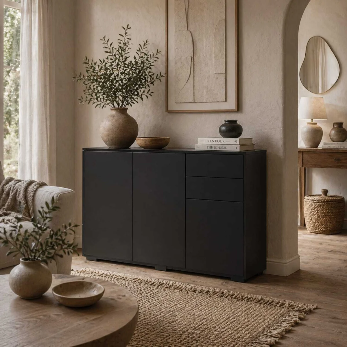 Lino High Gloss Black Sideboard - Push-Click Drawers and 3 Doors – image 2