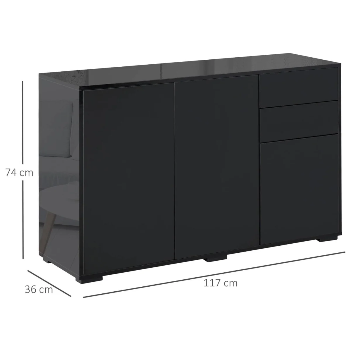 Lino High Gloss Black Sideboard - Push-Click Drawers and 3 Doors – image 3