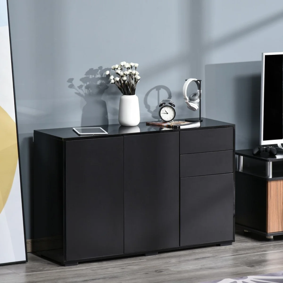 Lino High Gloss Black Sideboard - Push-Click Drawers and 3 Doors – image 4
