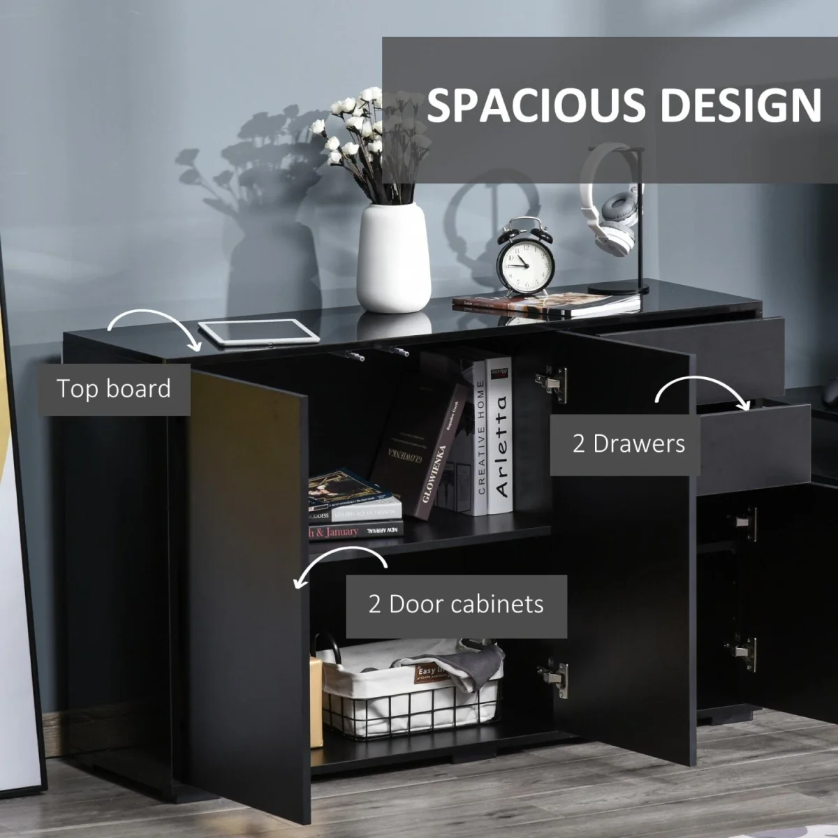 Lino High Gloss Black Sideboard - Push-Click Drawers and 3 Doors – image 7
