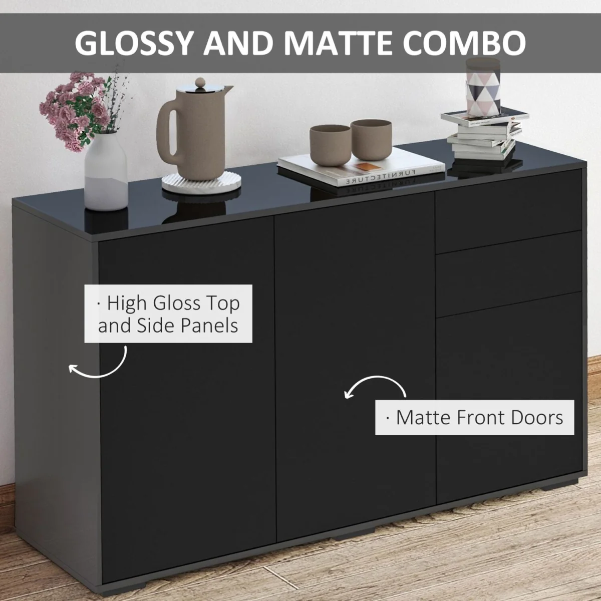 Lino High Gloss Black Sideboard - Push-Click Drawers and 3 Doors – image 8