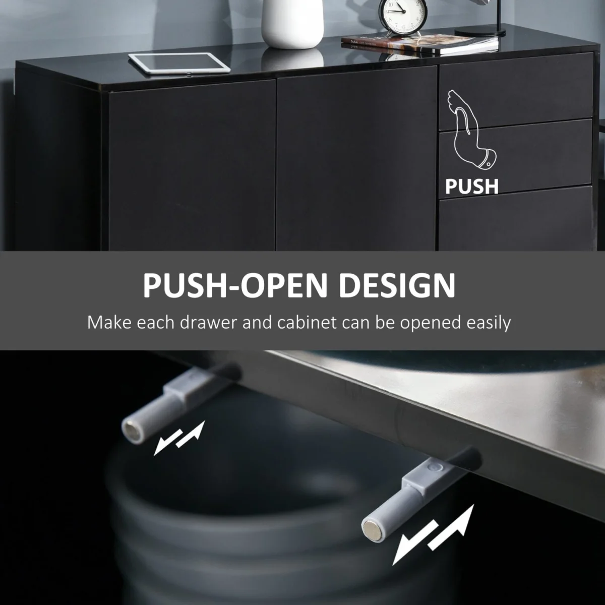 Lino High Gloss Black Sideboard - Push-Click Drawers and 3 Doors – image 9