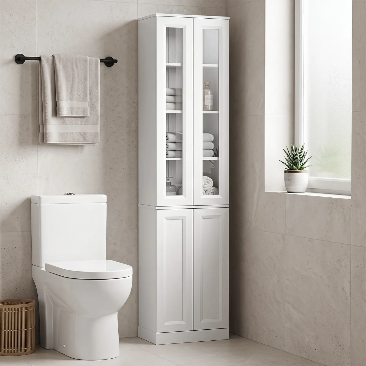HOMCOM Tall Bathroom Storage Cabinet, 6-Tier Bathroom Cabinet - White – image 2