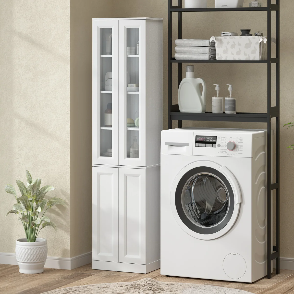 HOMCOM Tall Bathroom Storage Cabinet, 6-Tier Bathroom Cabinet - White – image 3